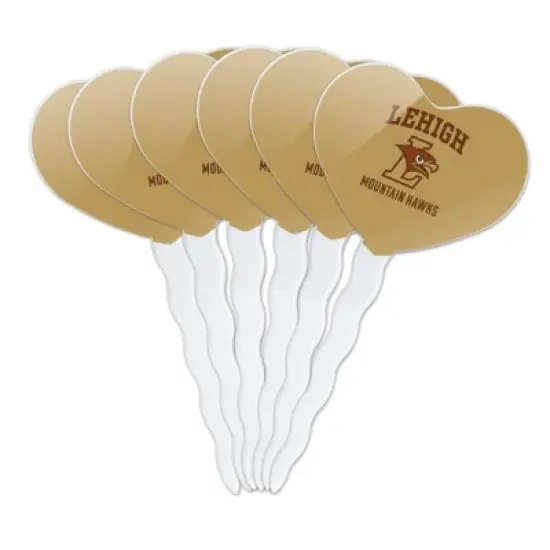 Lehigh University Mountain Hawks Logo Heart Love Cupcake Picks Toppers Decoration Set of 6 image {7}