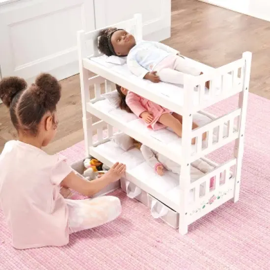 Badger Basket 1-2-3 Convertible Doll Bunk Bed with Bedding and Baskets - White Rose image {3}