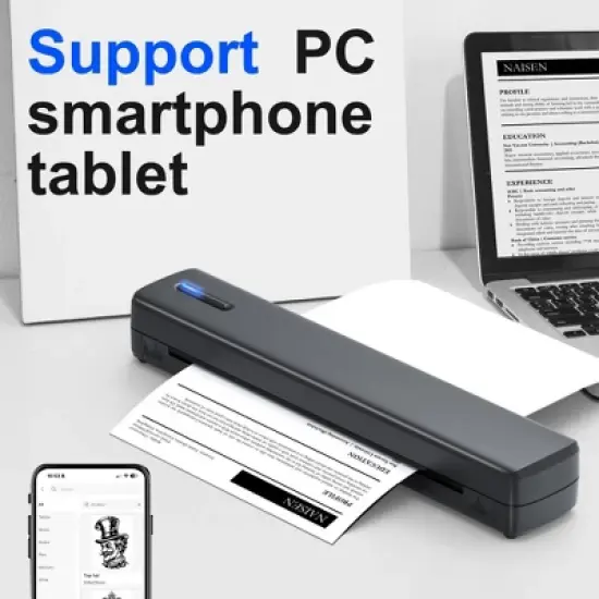 POLONO Portable Printer Wireless for Travel, D810 Bluethooth Thermal Printer Support for 8.5"x11" US Letter, Black image {8}