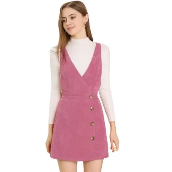 Allegra K Women's Corduroy Mini V Neck Vintage A-Line Bib Overall Pinafore Skirts image {11}