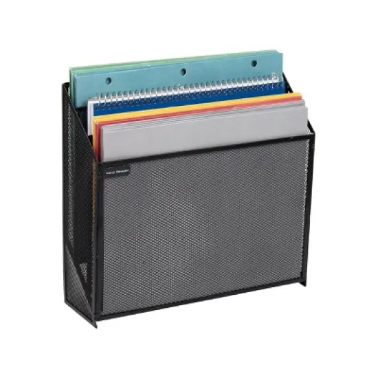 Mind Reader Vertical File Storage, Desktop Organizer, Wall Mount, Office, Metal Mesh, 12.5"L x 3.75"W x 11.5"H, Black image {2}