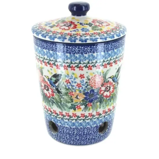 Blue Rose Polish Pottery F36 Ceramika Artystyczna Garlic Keeper image {3}