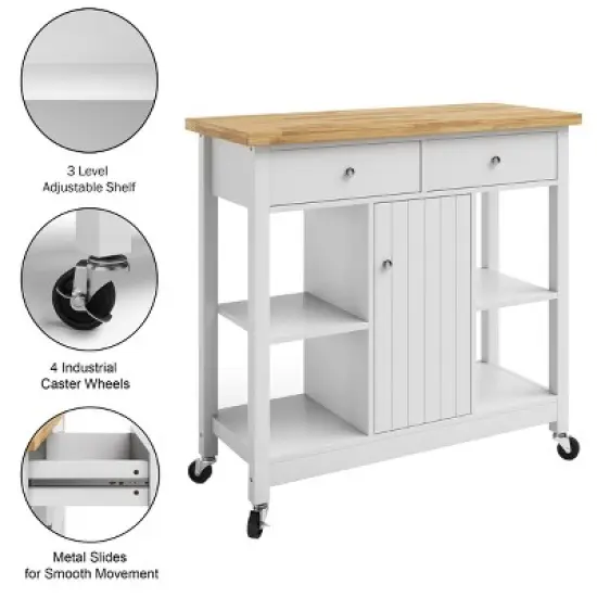 Kitchen Island with Drawers &ndash; Rolling Cart with Locking Casters &ndash; Use as Coffee Bar, Microwave Stand, or Shelves for Storage by Lavish Home (White) image {4}