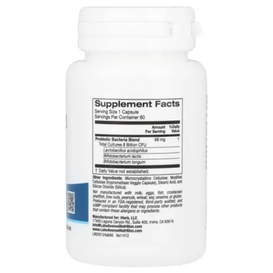 Lake Avenue Nutrition Acidophilus and Bifidus, Probiotic Blend, 8 Billion CFU, 60 Veggie Capsules image {1}
