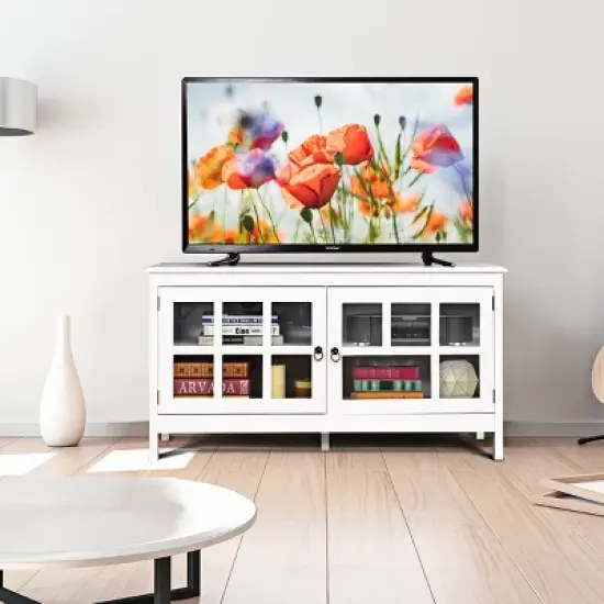 50''TV Stand Modern Wood Storage Console Entertainment Center w/ 2 Doors White image {2}