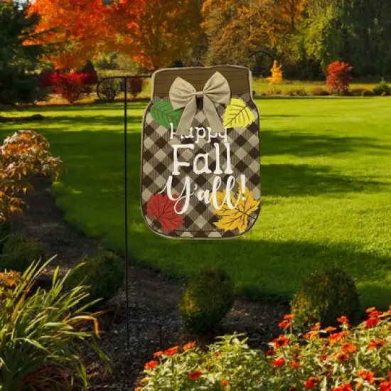 Fall Mason Jar Burlap Garden Flag Happy Fall Y'all 18" x 12.5" Briarwood Lane image {3}