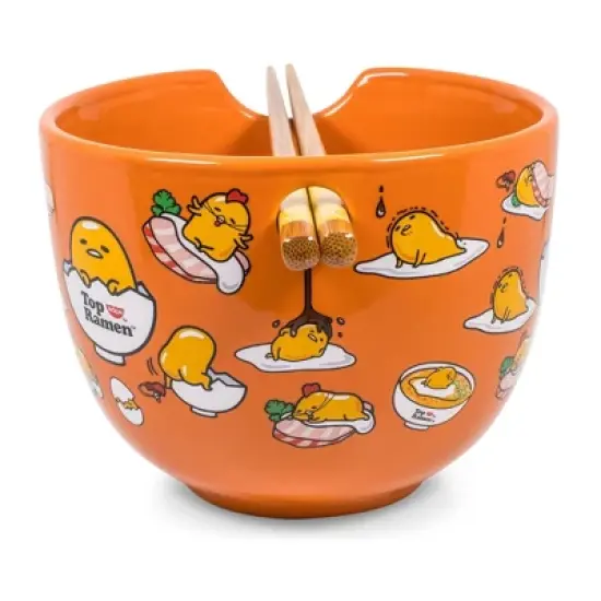 Silver Buffalo Sanrio Gudetama Japanese Top Ramen Dinnerware Set | 20-Ounce Ramen Bowl, Chopsticks image {1}