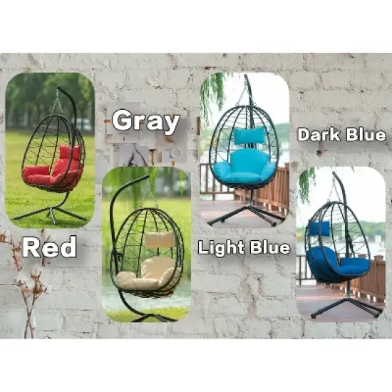 Egg Chair with Stand Indoor Outdoor Swing Chair Patio Wicker Hanging Egg Chair Hanging Basket Chair Hammock Chair with Stand for Bedroom Room Balcony image {13}