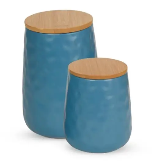 Design Imports Storm Blue Matte Dimple Texture Ceramic Canister Set/2 image {9}