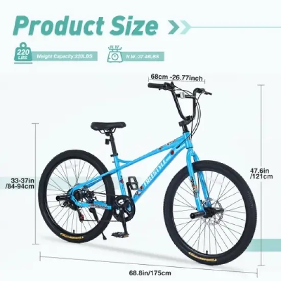 RISOKEYS Freestyle BMX Bikes,26 inch Kids Mountain Bike,Single Speed Bicycles,7 Speed Outdoor Cycling Bike Road Bicycle Mountain Bike, image {2}