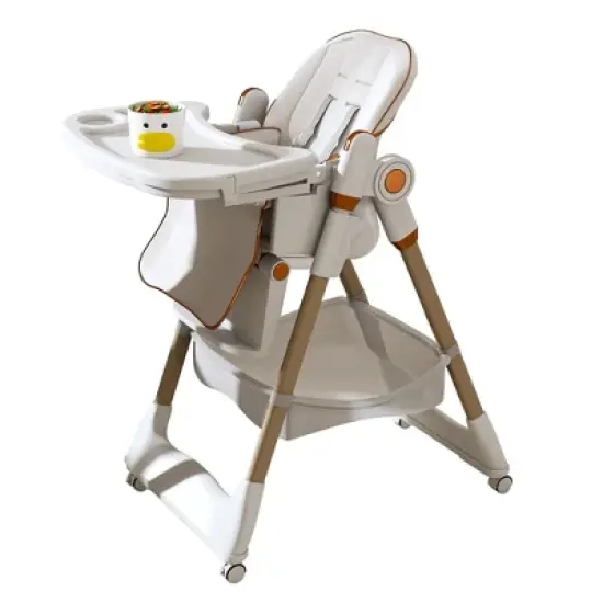 Angel Sar Adjustable Baby High Chair 0-6 Years, Portable Infant Feeding Seat with Safety Belt & Wheels for Home Use, White image {4}