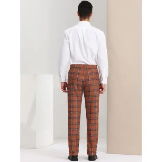 Lars Amadeus Men's Plaid Regular Fit Formal Business Dress Pants image {4}