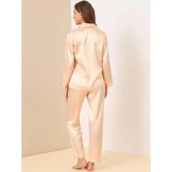 Allegra K Women's Satin Button Down Sleepshirt with Pants Halloween Pajama Set image {4}