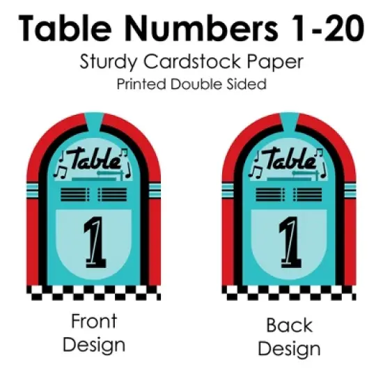 Big Dot of Happiness 50&rsquo;s Sock Hop - 1950s Rock N Roll Party Double-Sided 5 x 7 inches Cards - Table Numbers - 1-20 image {5}