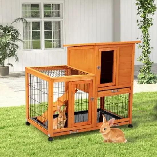 Sevobal Pet Carriers, Portable Rabbit Hutch with Wheels, Indoor Outdoor Fence for Yard, Orange, 38.98"*23.82"*36.61" image {1}