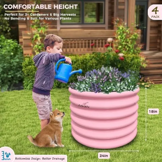Anybear 4-Pack 24x24x18in Blush Pink Kids Round Garden Bed image {1}