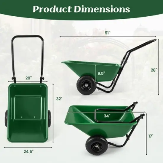 Tangkula Dual-Wheel Wheelbarrow w/ Pneumatic Tires 330 LBS Load Capacity 21 Gal Volume image {8}