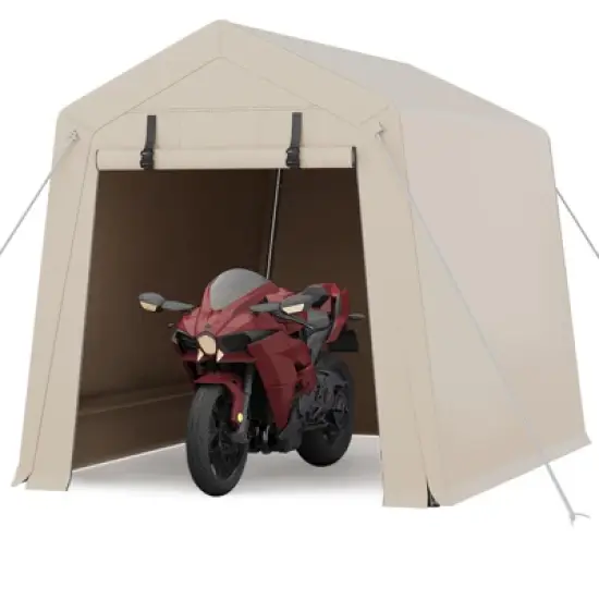 6x8 FT Portable Outdoor Storage Shed with Roll-Up Zipper Door & Vent, 240G Heavy-Duty Shelter Waterproof PE Tarp, UV-Resistant Carport for Motorcycle image {9}