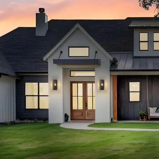 C Cattleya Black Dusk to Dawn Outdoor Wall Lantern Sconce with Clear Tempered Glass(2-Pack) image {4}