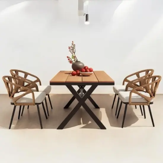 Contemporary Outdoor Set with PE Rattan Chairs and Plastic Wood Table &acirc;&acirc;&sbquo;?Weather-Resistant, Minimalist Design for Gardens, Patios, and Lawns image {4}