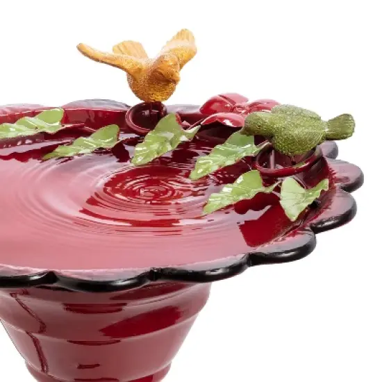 28" Metal Birdbath With Birds And Leaves - Red - Alpine Corporation image {5}