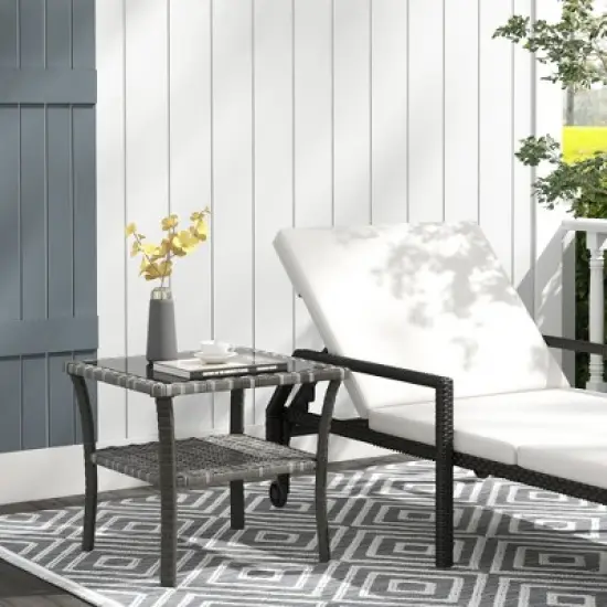 INFURNIC Patio End Tables Square Outdoor Coffee Table with Tempered Glass Top Outdoor able with Storage Shelf, Black, 19.8"*19.8"*17.8" image {3}