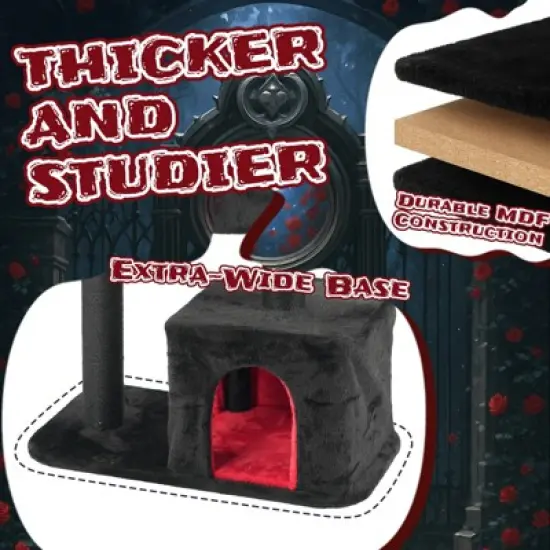 Angel Sar 44.5" Gothic Cat Tree with Coffin Bed, Large Cat Tower with Scratching Posts & Hanging Toy for Indoor Cats, Black image {6}