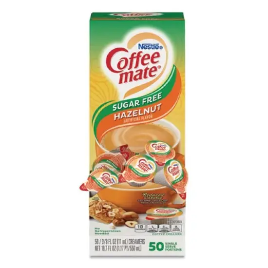 Coffee mate Liquid Coffee Creamer, Sugar Free Hazelnut, 0.38 oz Mini Cups, 50/Box image {6}