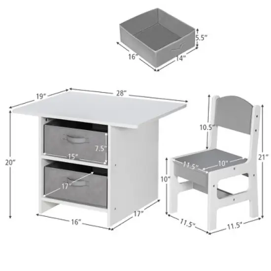 Babyjoy Kids Art Play Wood Table and 2 Chairs Set w/ Storage Baskets Puzzle image {8}