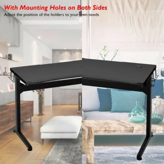 Costway Gaming Computer Desk Carbon Fiber Surface w/Mousepad Cup Holder Headphone Hook image {6}