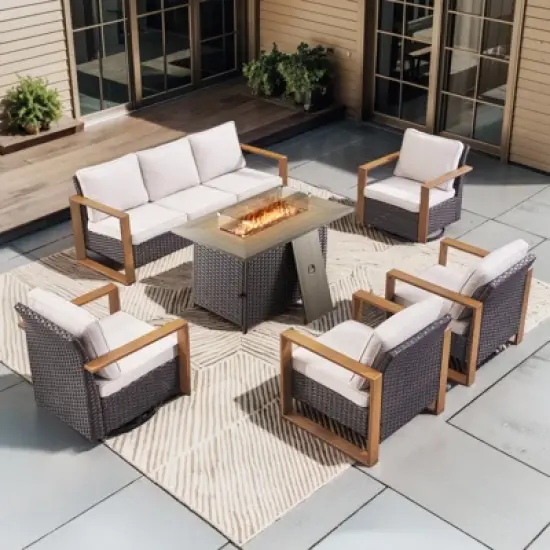 Buenhomino 8 Piece Patio Furniture Set with 41" Fire Pit Table Wicker Rattan Patio Sectional Sofa Set Outdoor Seating Furniture with Thickened Cushion image {14}