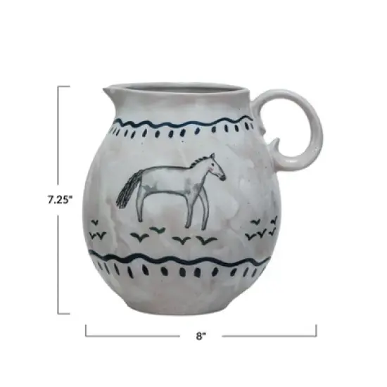 Storied Home Horse Stoneware Pitcher, Multicolor image {1}
