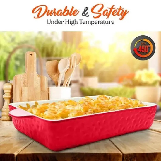 NutriChef 3-Pcs. Rectangular Ceramic Bakeware Set - Durable Non-Stick Ceramic Baking Pans, Dishwasher Safe (Red) image {4}