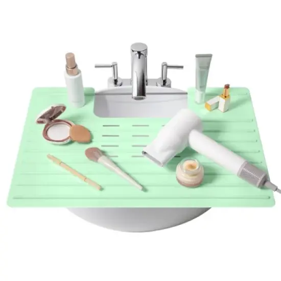 Maplefield Bathroom Foldable Sink Cover for Counter Space - Heat Resistant Silicone Mat and Rollout Over Sink Makeup Mat (Mint) image {7}