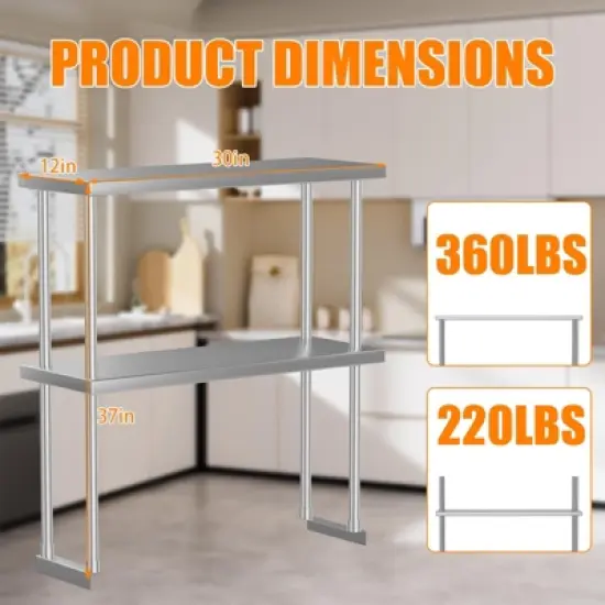 Stainless Steel Overshelf for Prep & Work Table/Shelves，Heavy Duty Metal Worktable for Home Kitchen Restaurant Garage Warehouse image {1}