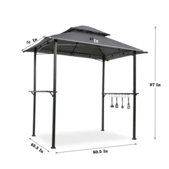 Sevobal Patio Umbrellas Outdoor Grill Gazebo, Shelter Tent, Double Tier Soft Top Canopy And Steel Frame With Hook And Bar Counters, Khaki, 93"*58"*97" image {2}