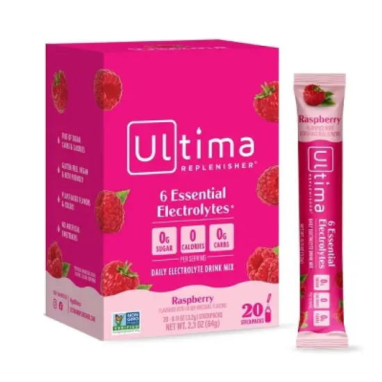 Ultima Replenisher Daily Hydration Electrolyte Stick Packs - Raspberry - 2.3oz/20ct image {7}