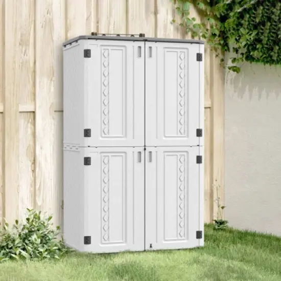 WELLFOR 385 gal Vertical Double Door Deck Box Beige image {9}