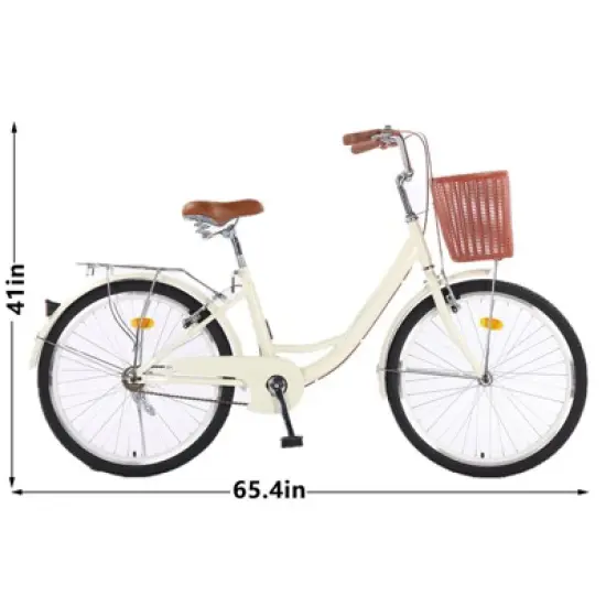 24 & 26 Inch Beach Cruiser Bike for Women, Womens Bike with Basket 1 Speed, Step Through Bikes image {6}