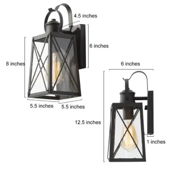 12.5" Metal/Glass "X" Outdoor Wall Lamp Black - LNC image {11}