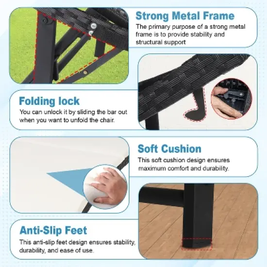 BestMassage 2 Piece Patio Chaise Lounge Outdoor Furniture Set with Folding Table, Khaki image {5}