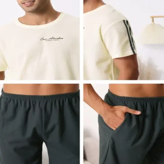 cheibear Men's Sleepwear Short Sleeve T-Shirt with Shorts Cute Print Couple Pajama Sets image {4}