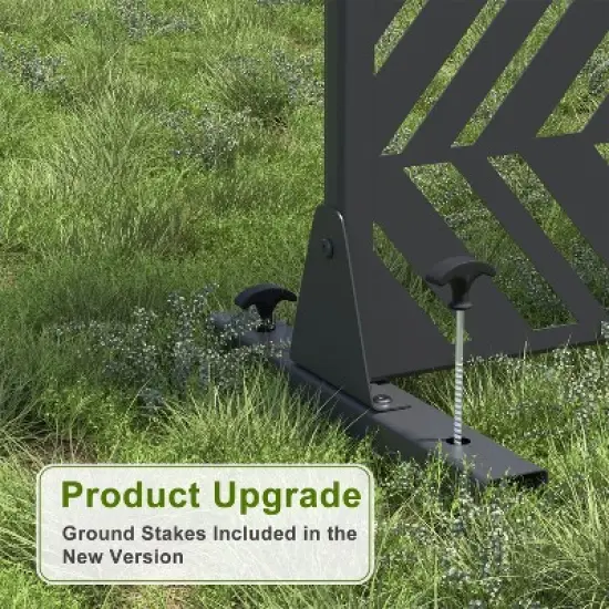 Pexfix 72" x 47" Metal Privacy Screen Freestanding Outdoor Divider Panel For Patio Deck Balcony Heavy Duty Base Weatherproof Black Geometric Chevron image {2}