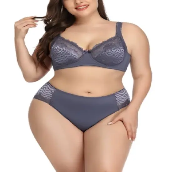 Agnes Orinda Women's Plus Size Underwire Push-Up Lace Trim Adjustable Straps Comfort Bra and Panty Set image {6}