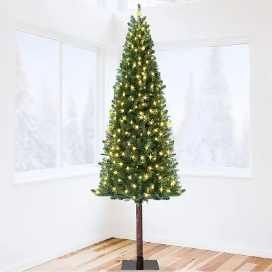 6/7.5FT Pre-Lit Pencil Christmas Tree, Slim Artificial Alpine Tree with LED Lights, Metal Stand, Skinny Holiday Decor for Room, Apartment, Office image {1}