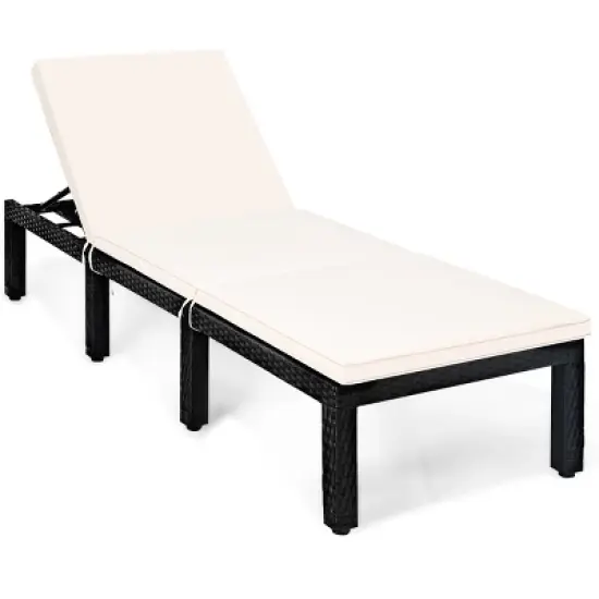 Costway Patio Rattan Lounge Chair Chaise Couch Cushioned Height Adjustable Pool Garden White image {8}