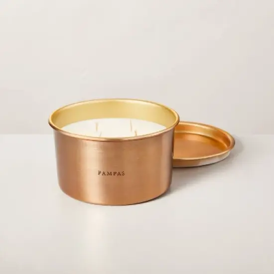 Lidded Metal Pampas 4-Wick Jar Candle Brass Finish 20oz - Hearth & Hand&trade; with Magnolia image {2}