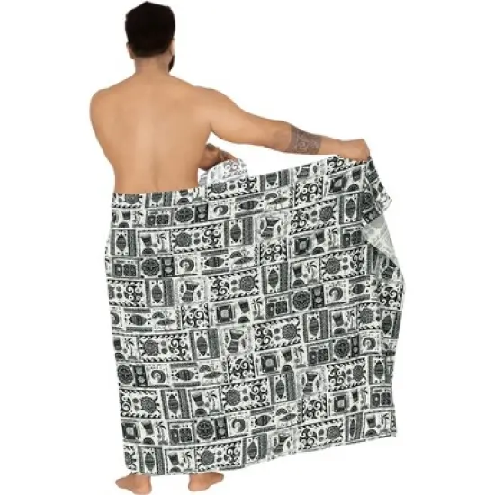 LA LEELA Men's Sarong Wraps Swim Beach Cover Ups One Size Ebony Multi image {4}