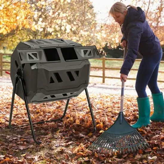 Costway Tumbling Composter 40 Gallon Garden Rotating Compost Bin w/Dual Chamber image {4}