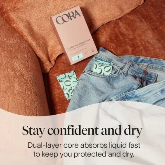 Cora Organic Cotton Ultra Thin Panty Liners for Periods - Regular Absorbency - 40ct image {3}